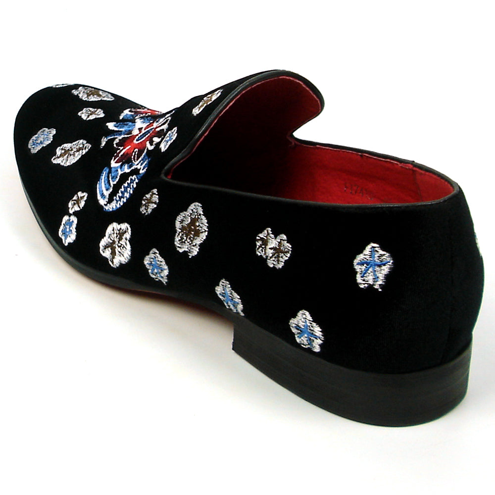 FI-7413 Black Suede Flowers Embroidered Fiesso by Aurelio Garcia Loafer