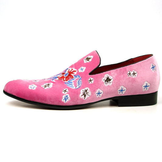 FI-7413 Pink Suede Flowers Embroidered Fiesso by Aurelio Garcia Loafer