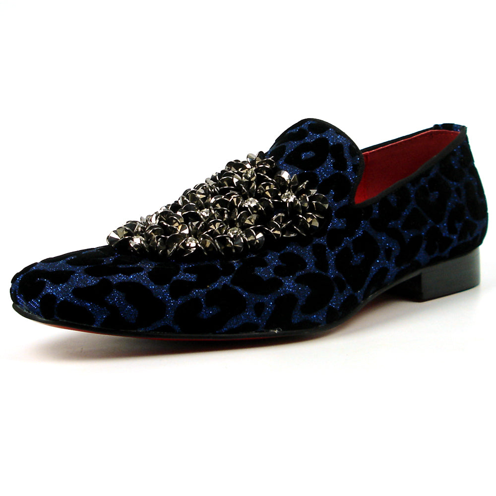 FI-7421 Black Blue Leopard Metal Ornament Loafer Fiesso by Aurelio Garcia