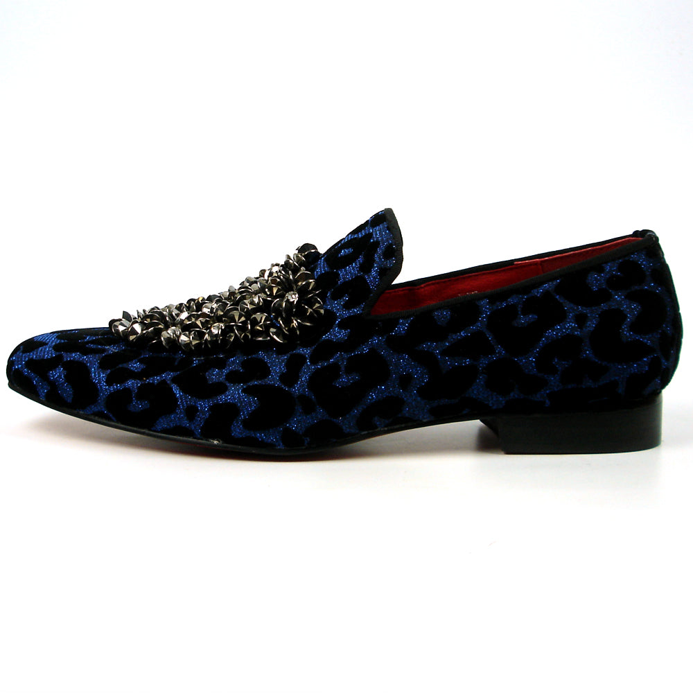 FI-7421 Black Blue Leopard Metal Ornament Loafer Fiesso by Aurelio Garcia