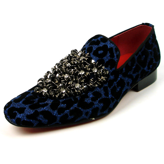 FI-7421 Black Blue Leopard Metal Ornament Loafer Fiesso by Aurelio Garcia