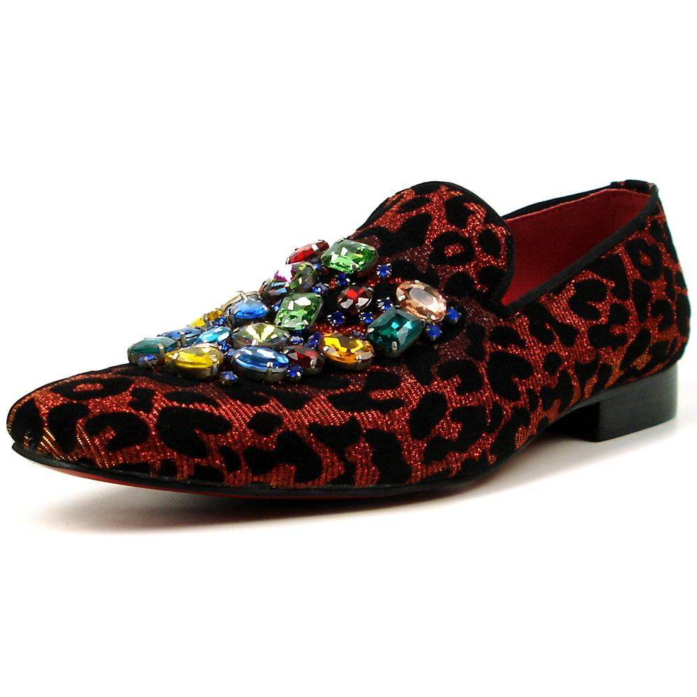 FI-7422 Red Black Leopard Multi color Crystals Loafer Fiesso by Aurelio Garcia