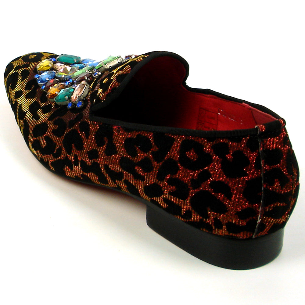 FI-7422 Red Black Leopard Multi color Crystals Loafer Fiesso by Aurelio Garcia