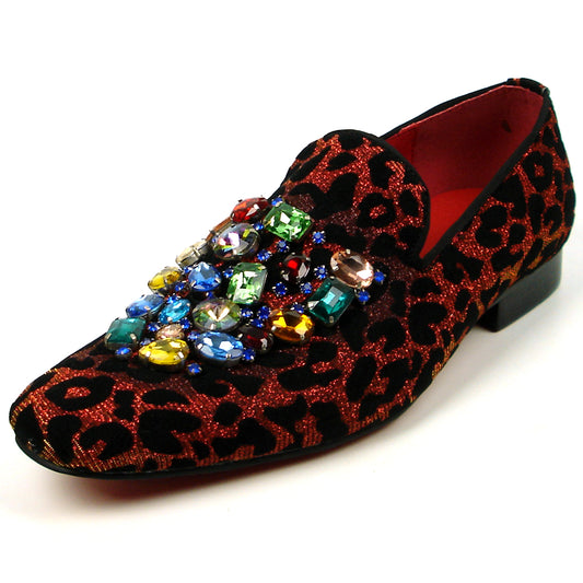 FI-7422 Red Black Leopard Multi color Crystals Loafer Fiesso by Aurelio Garcia