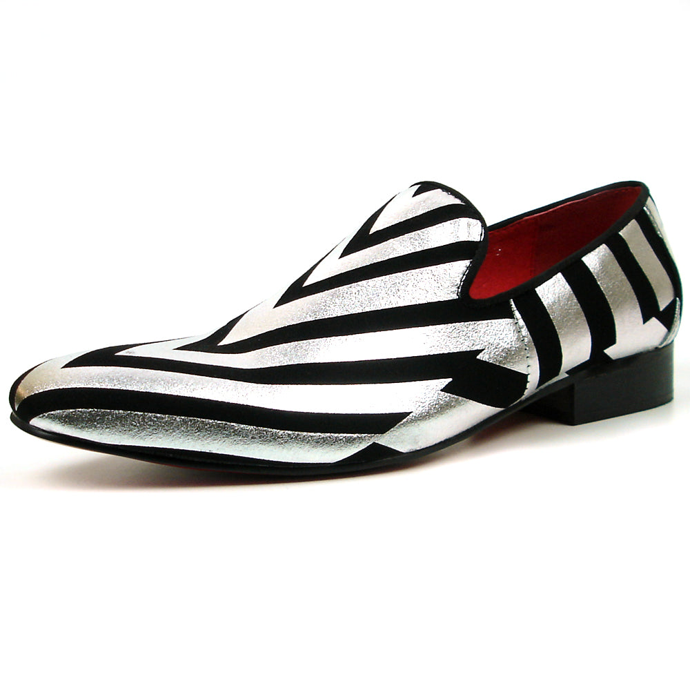 FI-7429 Black Silver Stripe Slip on Loafer Fiesso by Aurelio Garcia