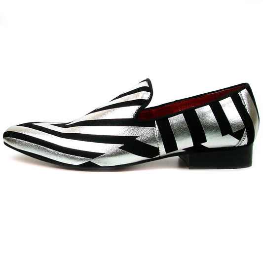 FI-7429 Black Silver Stripe Slip on Loafer Fiesso by Aurelio Garcia