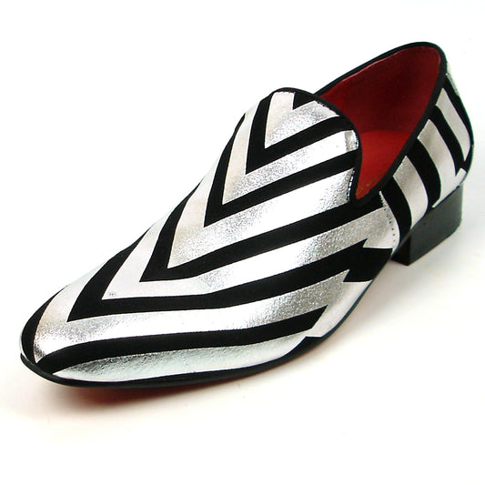 FI-7429 Black Silver Stripe Slip on Loafer Fiesso by Aurelio Garcia