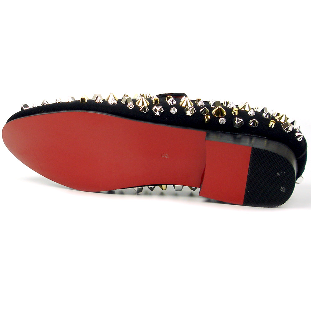 FI-7436 Black Suede / Silver Gold Studs Slip on Loafer Fiesso by Aurelio Garcia