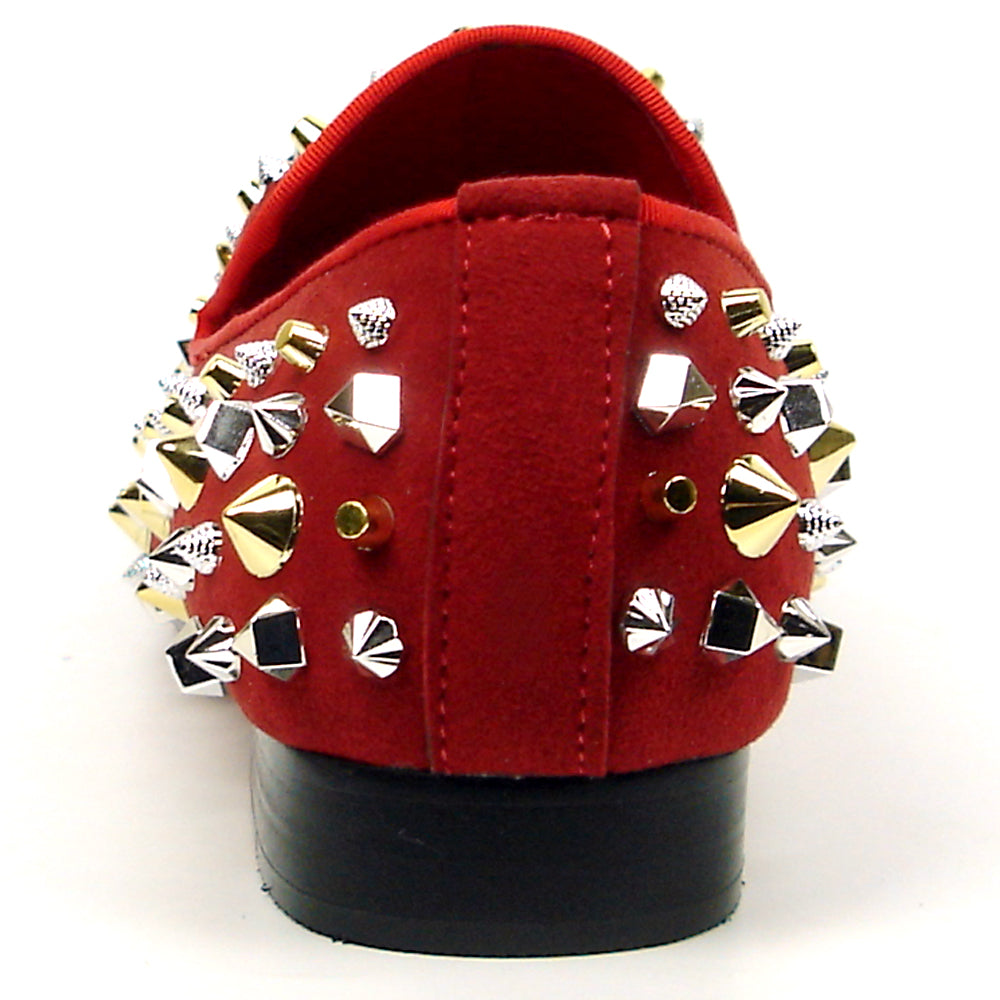 FI-7436 Red Suede / Silver Gold Studs Slip on Loafer Fiesso by Aurelio Garcia