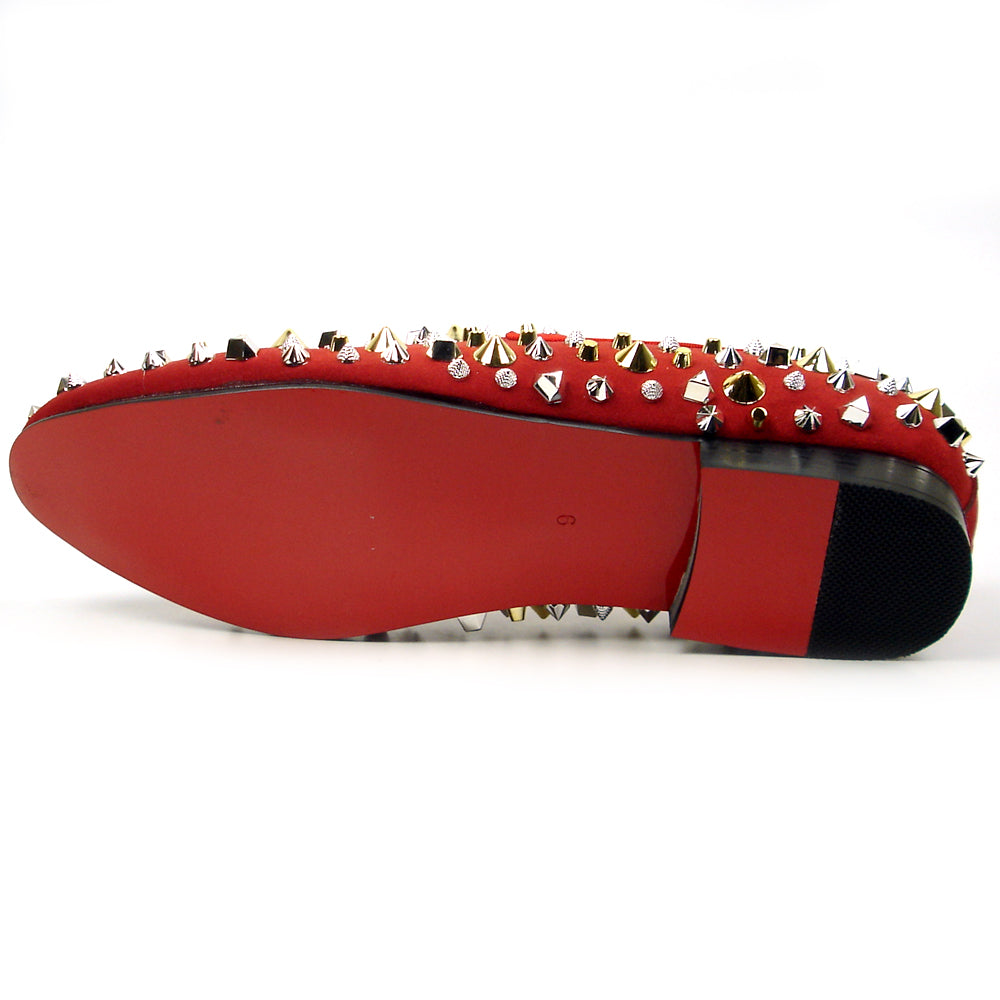 FI-7436 Red Suede / Silver Gold Studs Slip on Loafer Fiesso by Aurelio Garcia