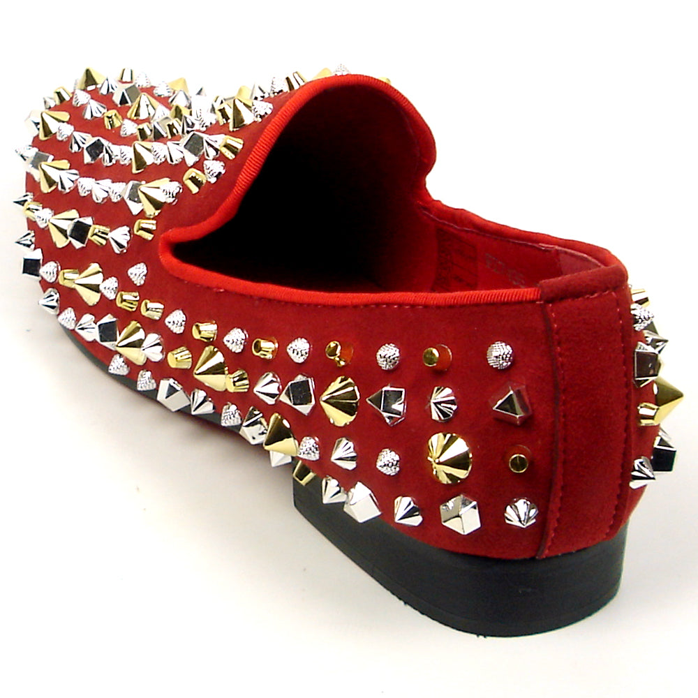 FI-7436 Red Suede / Silver Gold Studs Slip on Loafer Fiesso by Aurelio Garcia