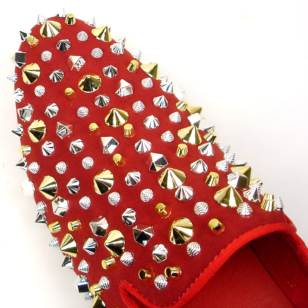 FI-7436 Red Suede / Silver Gold Studs Slip on Loafer Fiesso by Aurelio Garcia