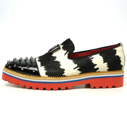 FI-7455 Black White Cap Toe Spikes Slip On with Tassel Fiesso by Aurelio Garcia