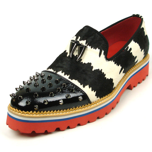 FI-7455 Black White Cap Toe Spikes Slip On with Tassel Fiesso by Aurelio Garcia