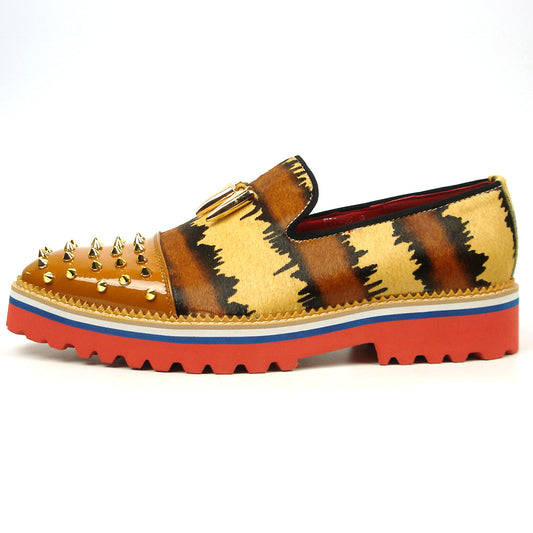 FI-7455 Brown Cap Toe Spikes Slip On Fiesso by Aurelio Garcia