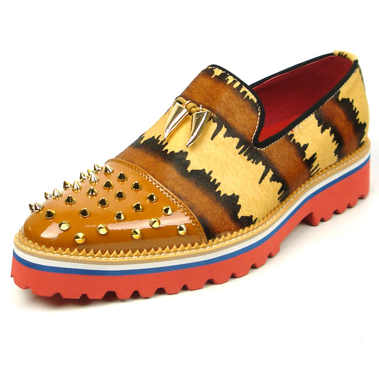 FI-7455 Brown Cap Toe Spikes Slip On Fiesso by Aurelio Garcia