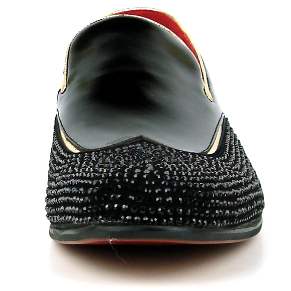 FI-7483 Black Rhinestones Black Patent Leather Wing Tip Fiesso by Aurelio Garcia