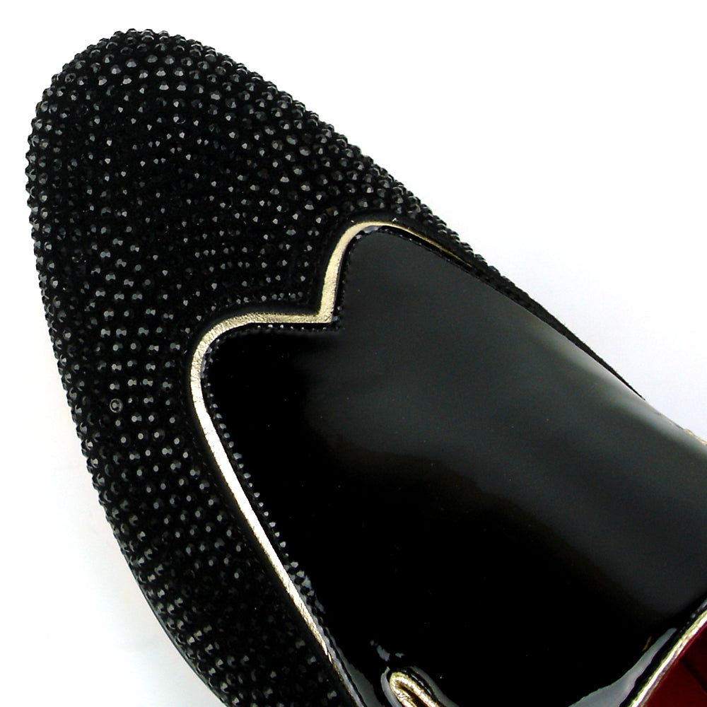 FI-7483 Black Rhinestones Black Patent Leather Wing Tip Fiesso by Aurelio Garcia