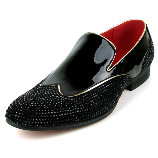 FI-7483 Black Rhinestones Black Patent Leather Wing Tip Fiesso by Aurelio Garcia