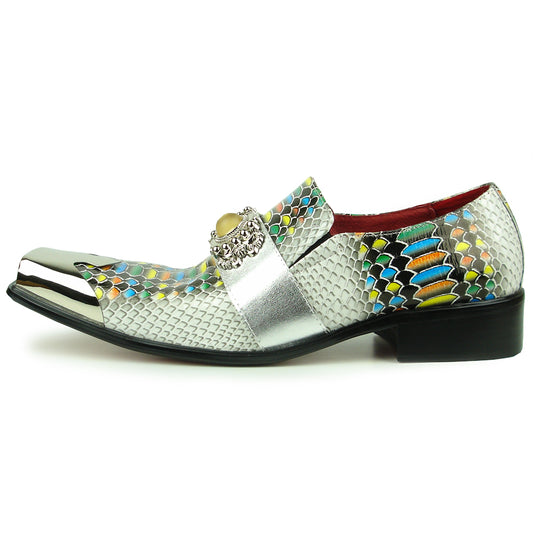 FI-7512 Black White Multi Python Slip On Gun Metal Tip Fiesso by Aurelio Garcia