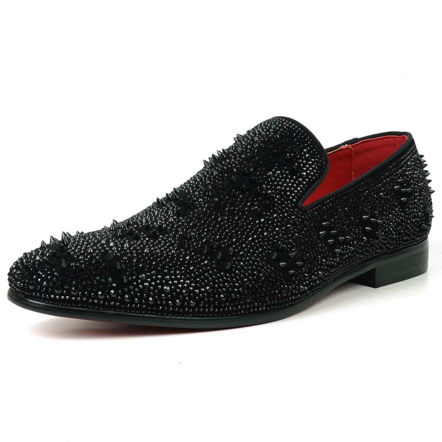 FI-7516 Black Suede Rhinestones Spikes Slip on Loafer Fiesso by Aurelio Garcia