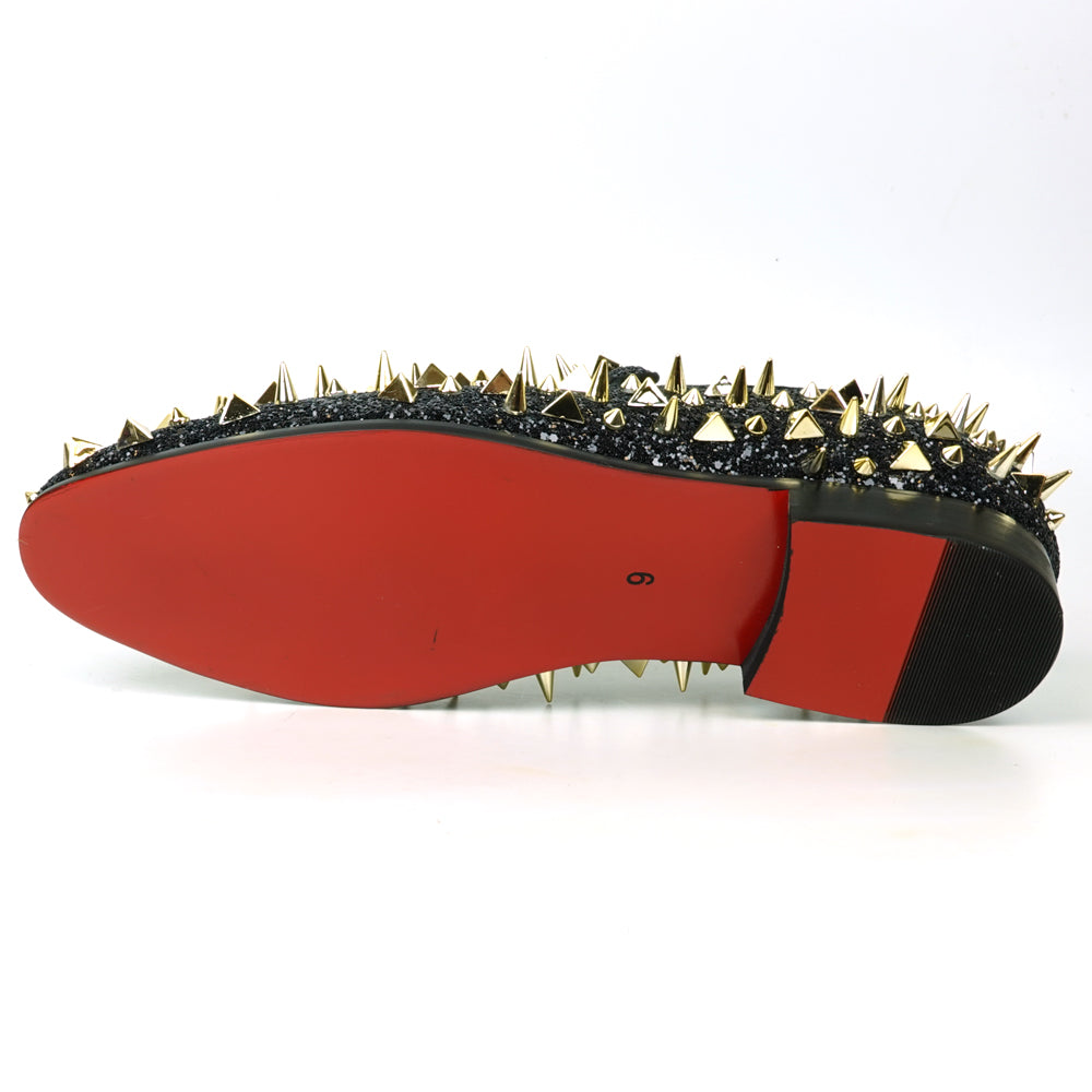 FI-7517 Black Glitter Gold Spikes Slip on Loafer Fiesso by Aurelio Garcia