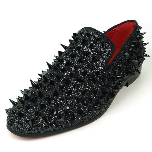 FI-7517 Black Glitter Black  Spikes Slip on Loafer Fiesso by Aurelio Garcia