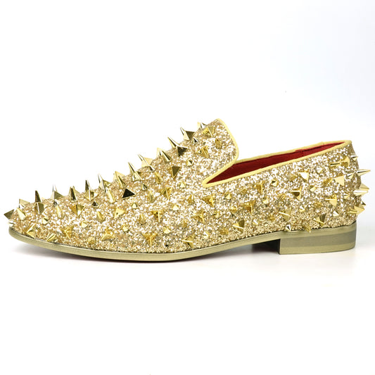 FI-7517 Gold Glitter Gold Spikes Slip on Loafer Fiesso by Aurelio Garcia