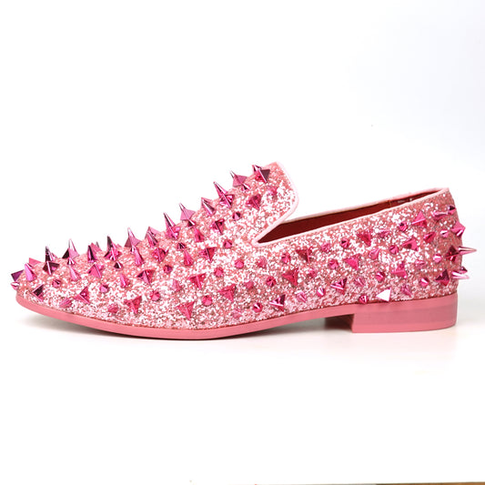 FI-7517 Pink Glitter Pink Spikes Slip on Loafer Fiesso by Aurelio Garcia