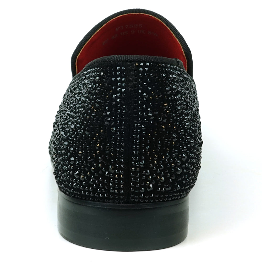 FI-7525 Black Suede Rhinestones Slip on Loafer Fiesso by Aurelio Garcia