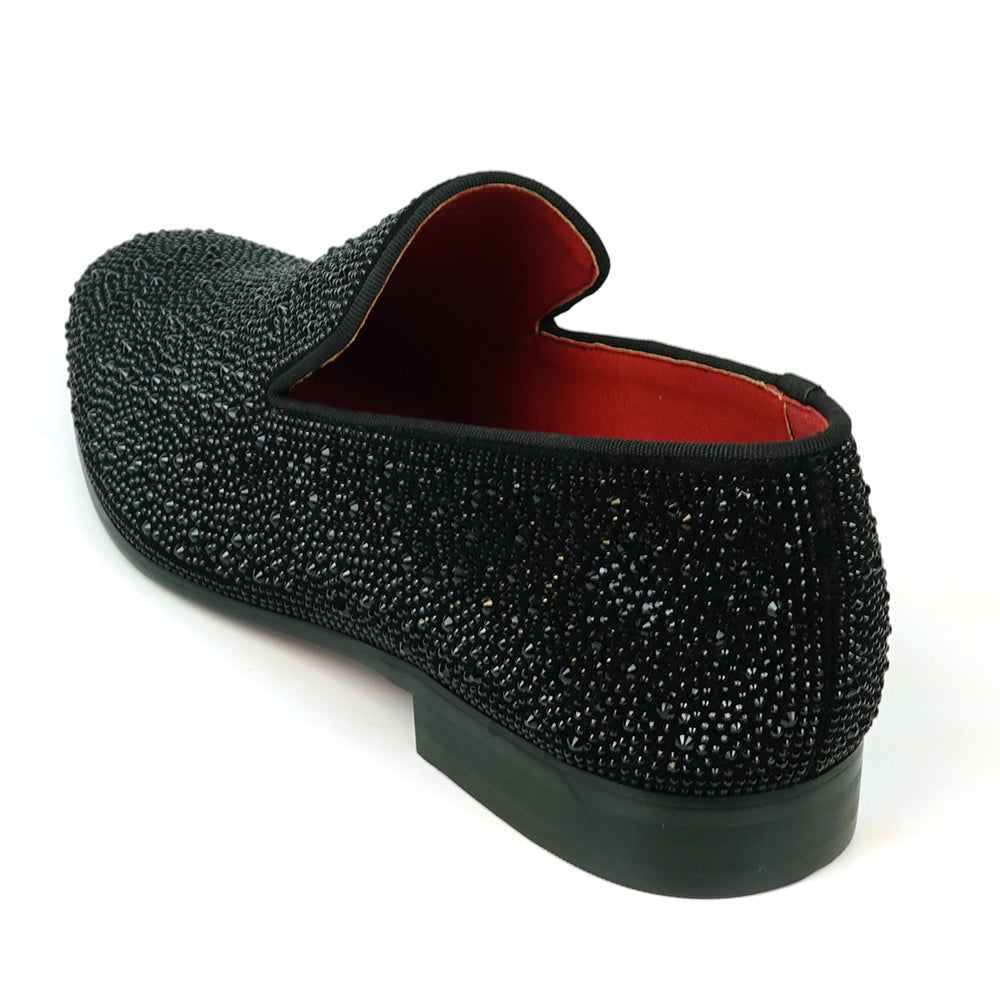 FI-7525 Black Suede Rhinestones Slip on Loafer Fiesso by Aurelio Garcia