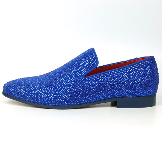 FI-7525 Blue Suede Rhinestones Slip on Loafer Fiesso by Aurelio Garcia