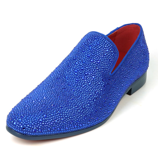 FI-7525 Blue Suede Rhinestones Slip on Loafer Fiesso by Aurelio Garcia