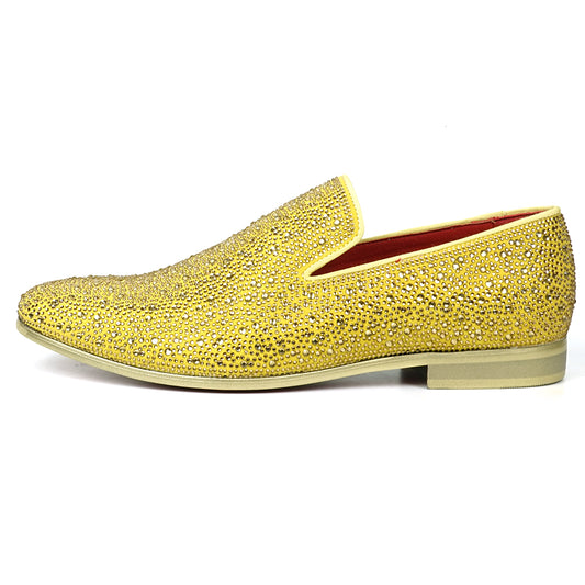 FI-7525 Gold Suede Rhinestones Slip on Loafer Fiesso by Aurelio Garcia