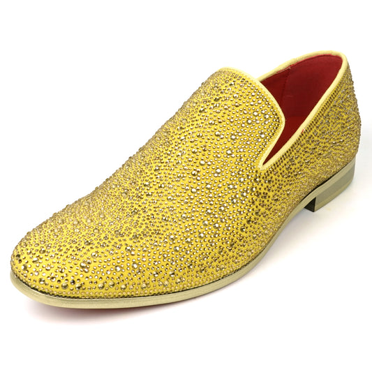 FI-7525 Gold Suede Rhinestones Slip on Loafer Fiesso by Aurelio Garcia