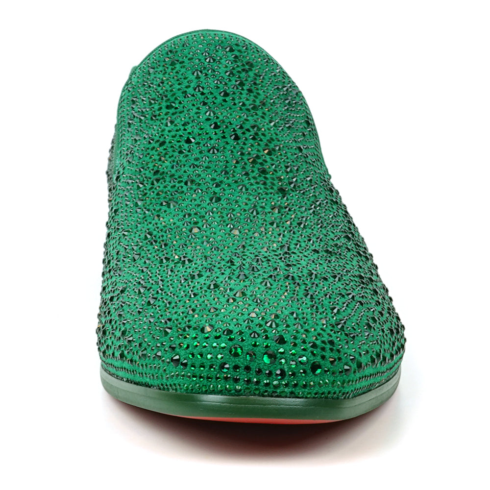 FI-7525 Green Suede Rhinestones Slip on Loafer Fiesso by Aurelio Garcia