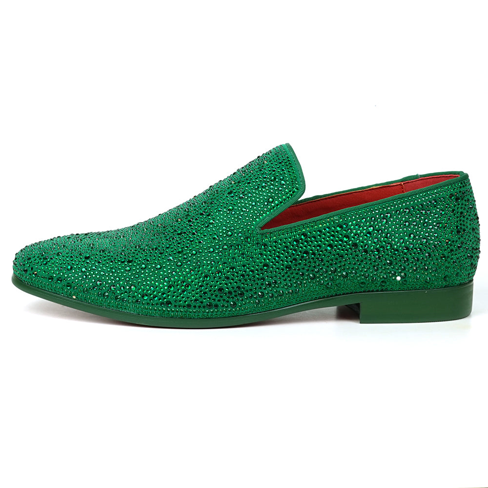 FI-7525 Green Suede Rhinestones Slip on Loafer Fiesso by Aurelio Garcia