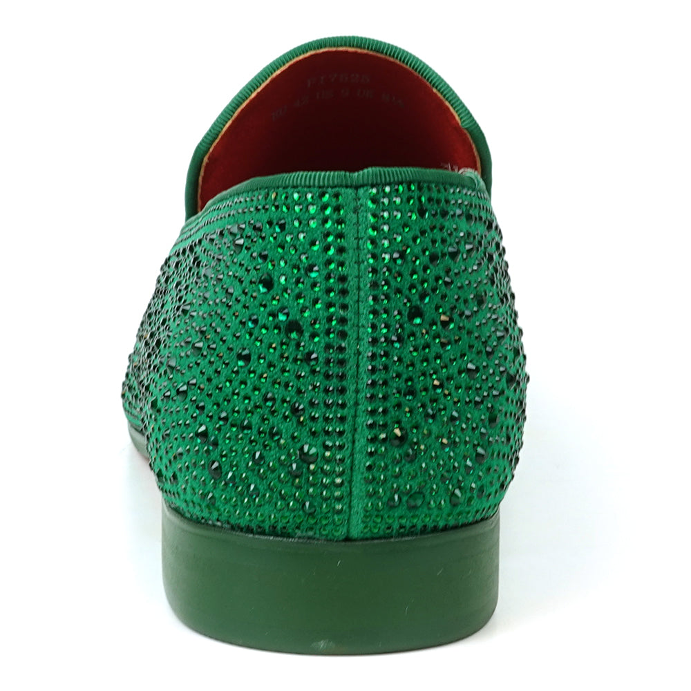 FI-7525 Green Suede Rhinestones Slip on Loafer Fiesso by Aurelio Garcia