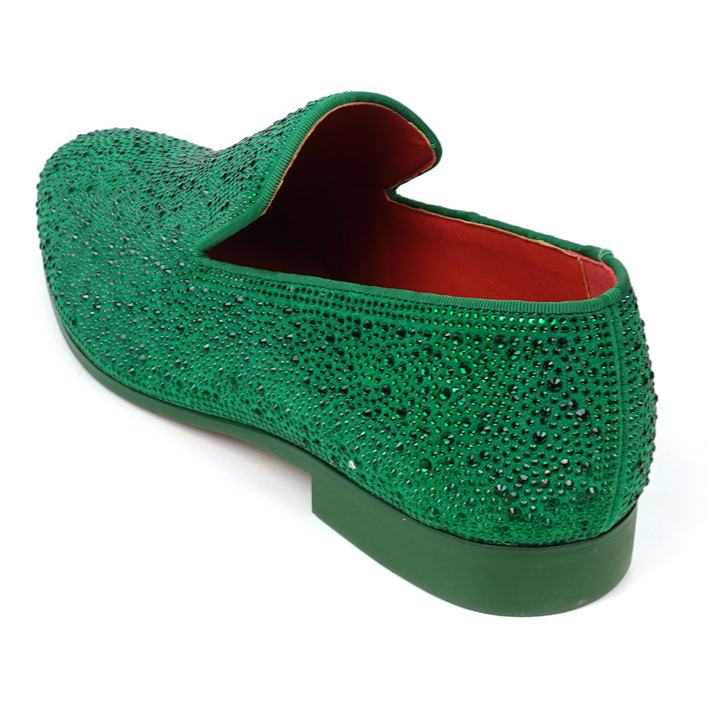 FI-7525 Green Suede Rhinestones Slip on Loafer Fiesso by Aurelio Garcia