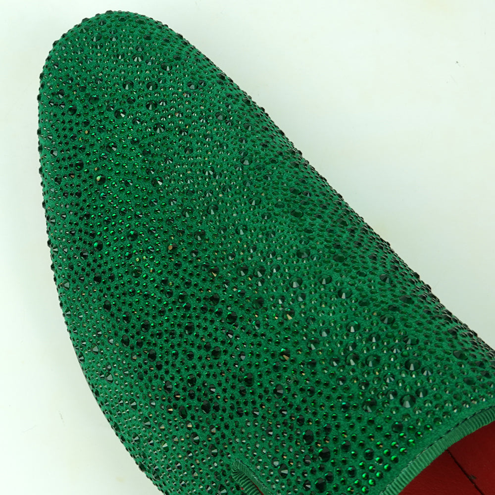 FI-7525 Green Suede Rhinestones Slip on Loafer Fiesso by Aurelio Garcia