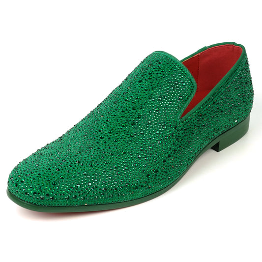 FI-7525 Green Suede Rhinestones Slip on Loafer Fiesso by Aurelio Garcia