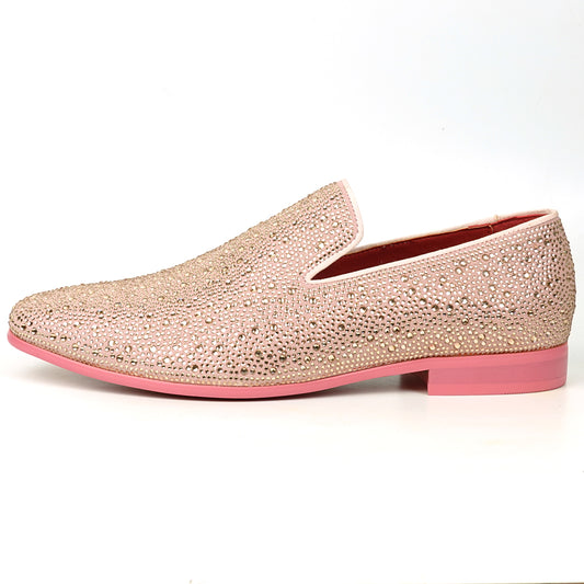 FI-7525 Pink Suede Rhinestones Slip on Loafer Fiesso by Aurelio Garcia