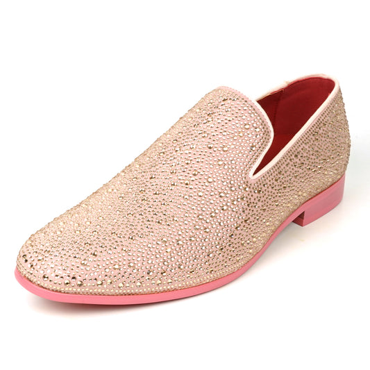 FI-7525 Pink Suede Rhinestones Slip on Loafer Fiesso by Aurelio Garcia