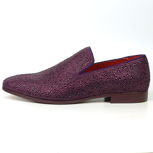 FI-7525 Purple Suede Rhinestones Slip on Loafer Fiesso by Aurelio Garcia