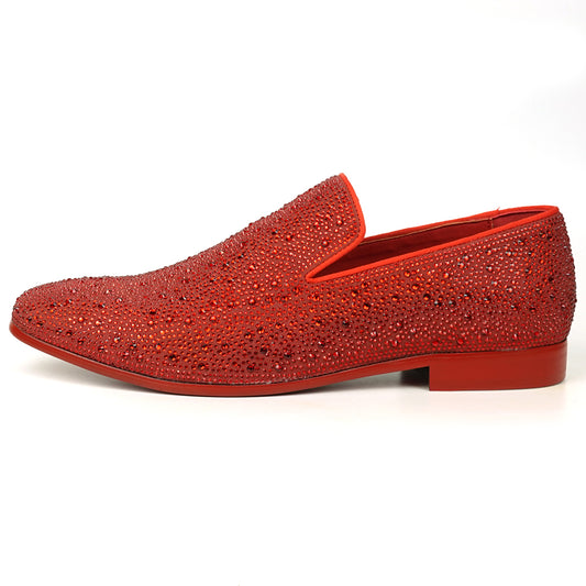 FI-7525 Red Suede Rhinestones Slip on Loafer Fiesso by Aurelio Garcia