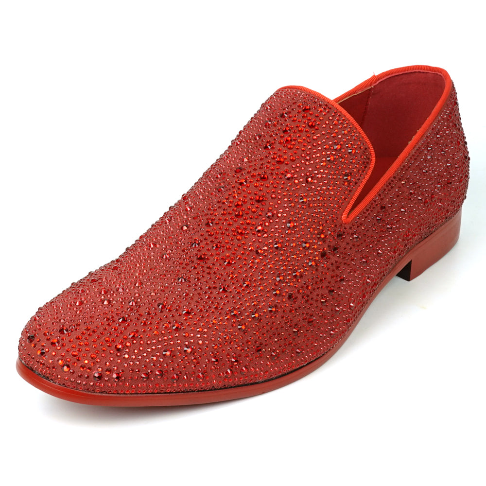 FI-7525 Red Suede Rhinestones Slip on Loafer Fiesso by Aurelio Garcia