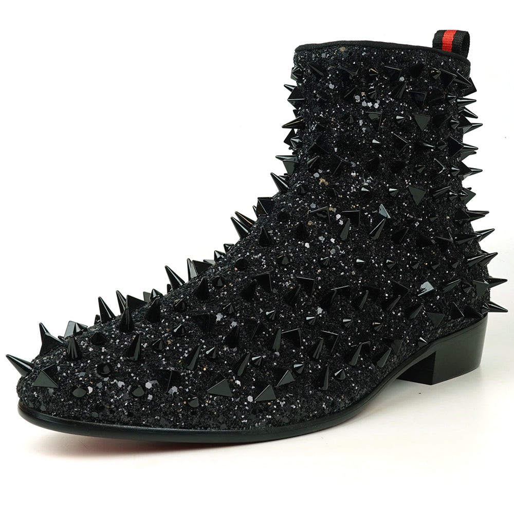 FI-7527 Black Glitter Black Spikes Boot Fiesso by Aurelio Garcia