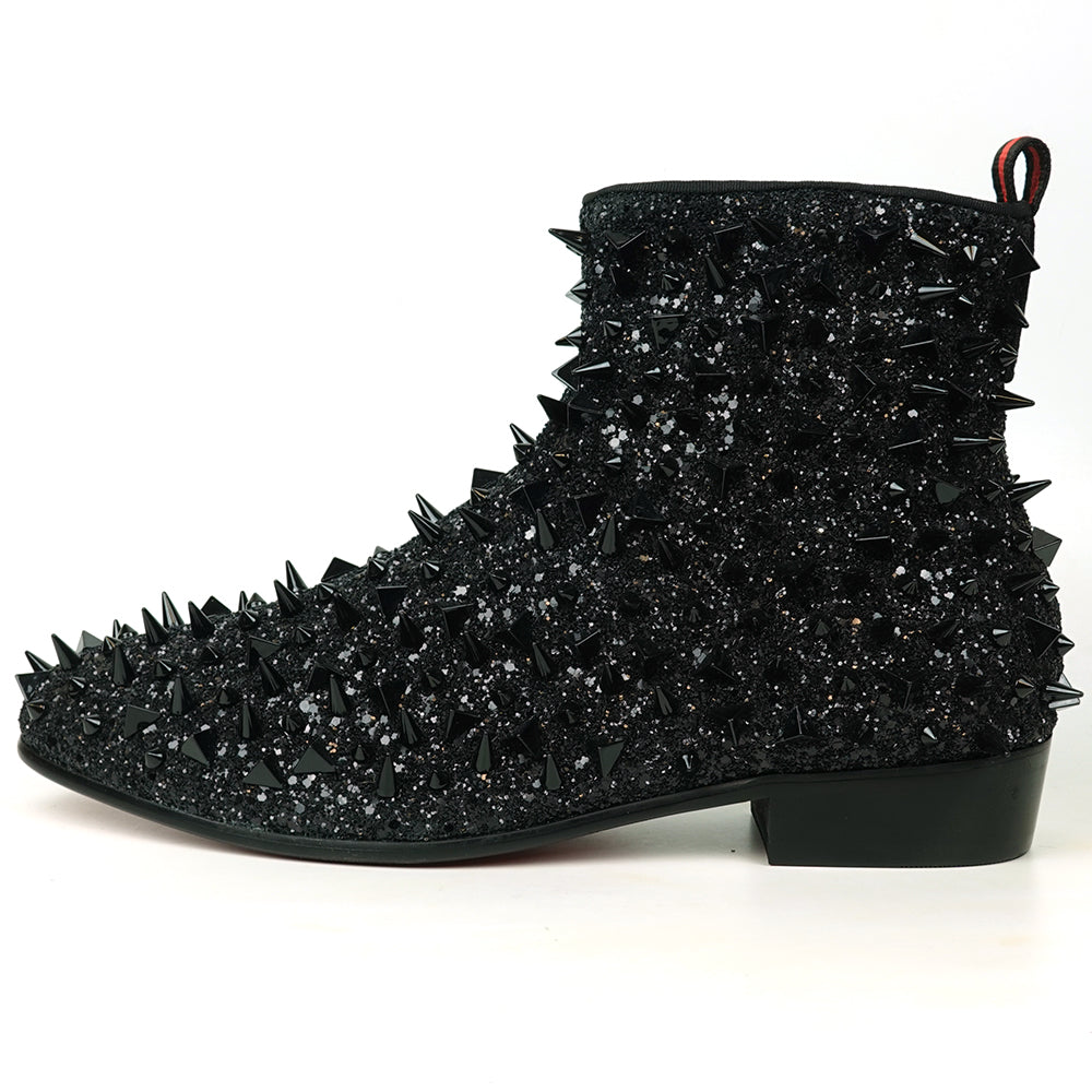 FI-7527 Black Glitter Black Spikes Boot Fiesso by Aurelio Garcia