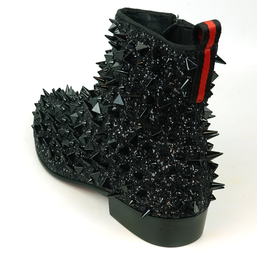 FI-7527 Black Glitter Black Spikes Boot Fiesso by Aurelio Garcia