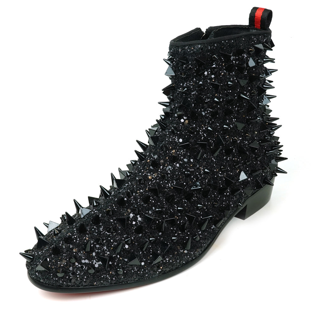 FI-7527 Black Glitter Black Spikes Boot Fiesso by Aurelio Garcia